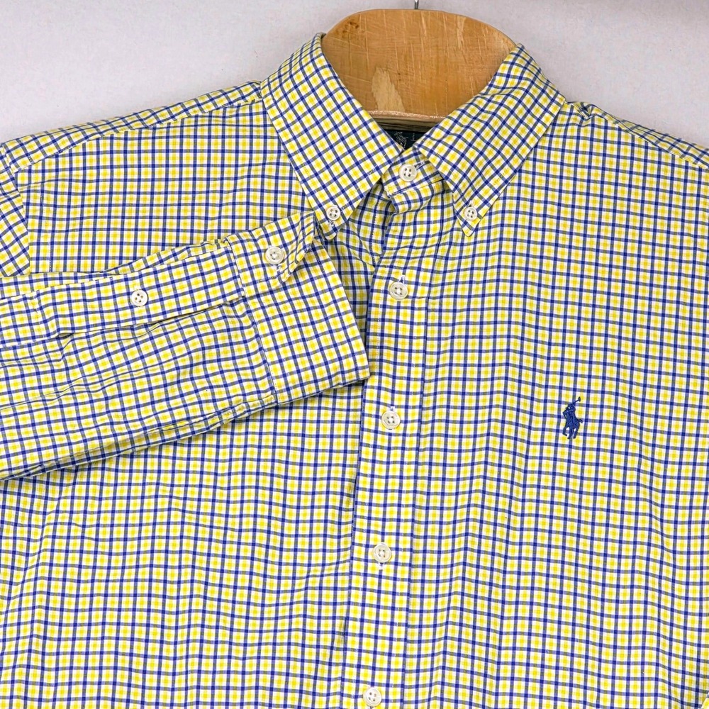 Ralph Lauren Men's Large Classic Fit Gingham Button Down Shirt‎ Yellow Blue